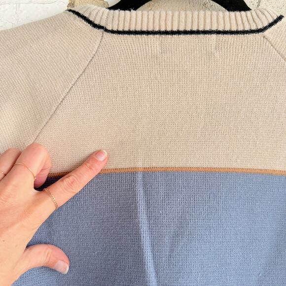 Y2K Colorblock Sweater Neutral Crewneck Classic Preppy Knit Pullover Mens L - Picture 6 of 9